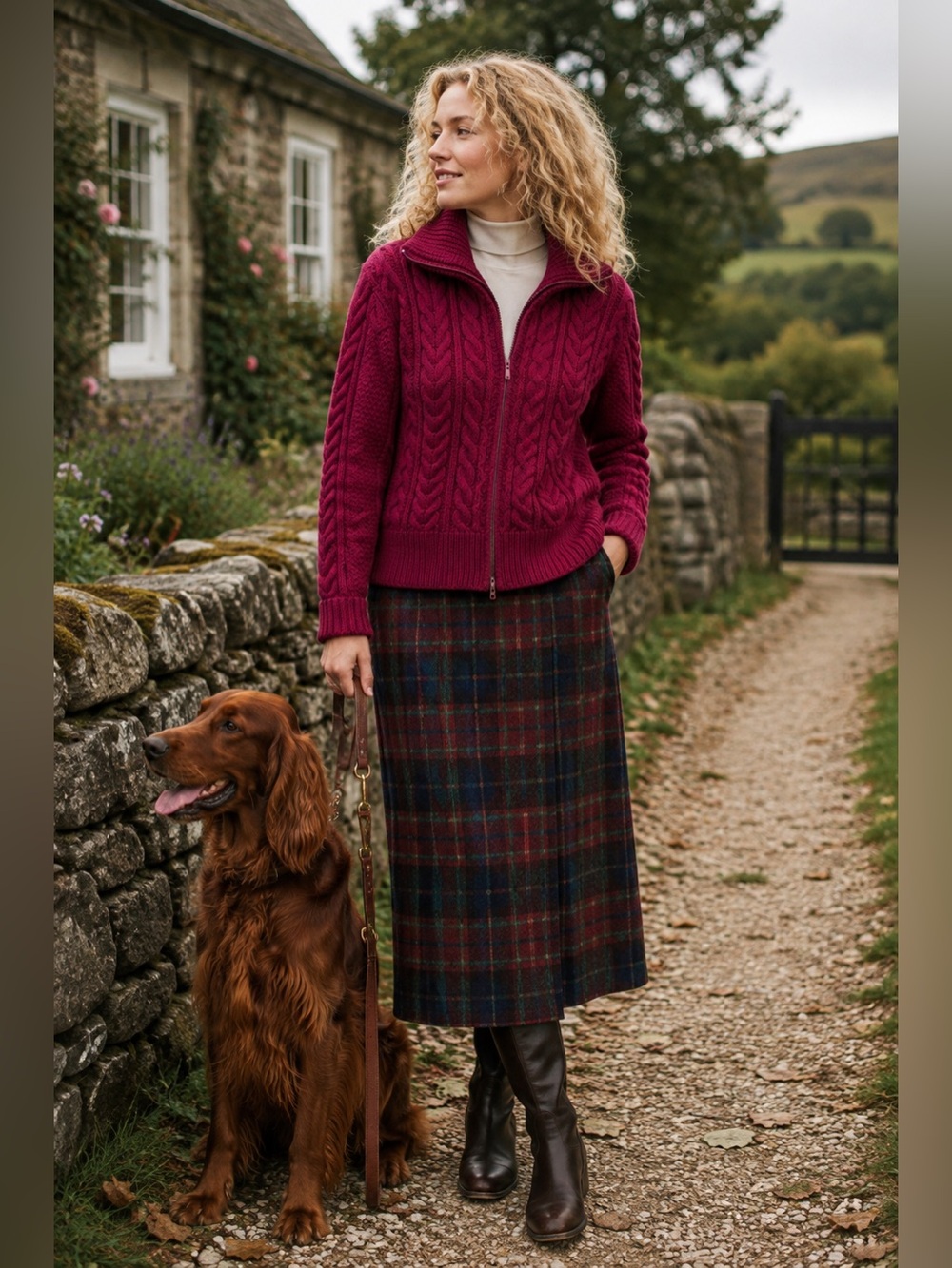 Peregrine Women’s Medium 100% Wool Cable Knit Full Zip Sweater Made England